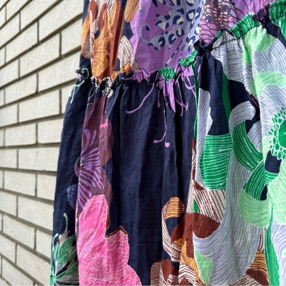 Anthropologie Maeve Cut-Out Maxi Dress Navy Blue Floral Print - Picture 7 of 14